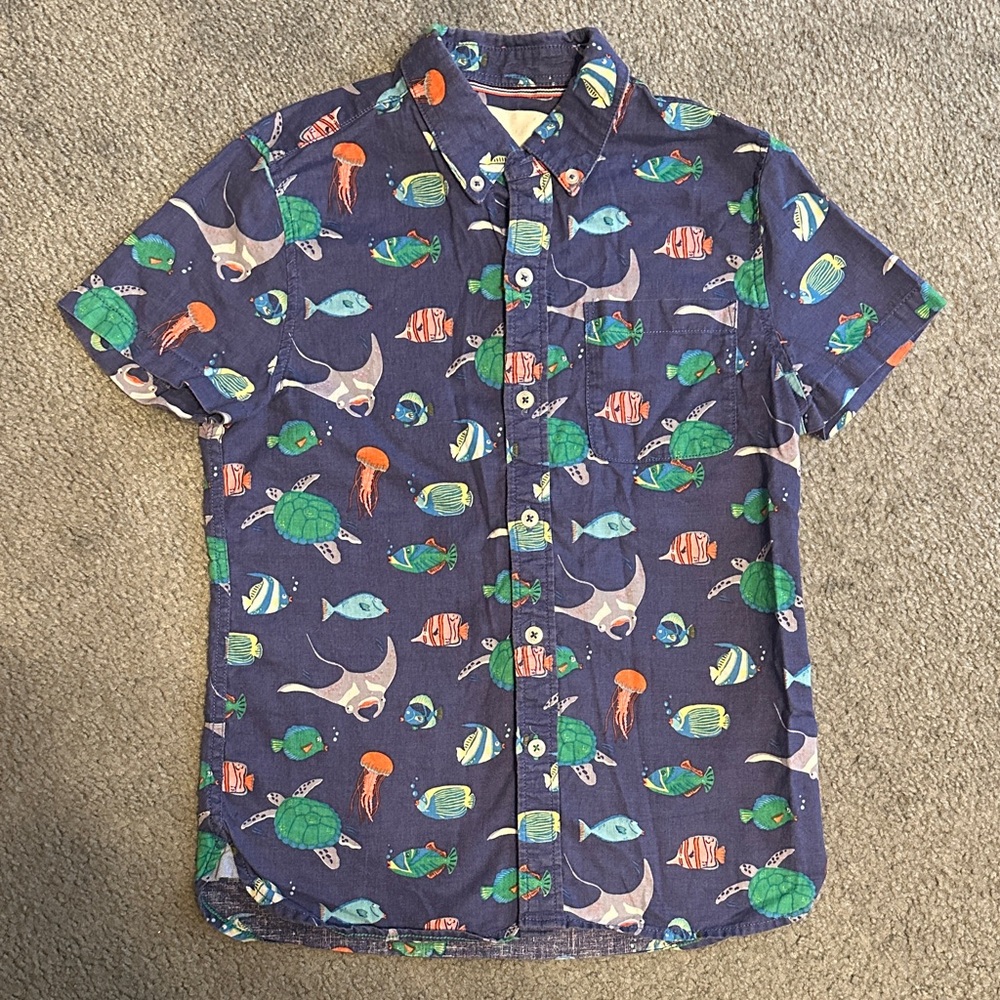 Boden Ocean Adventure Cotton Linen Button Down Shirt - Blue